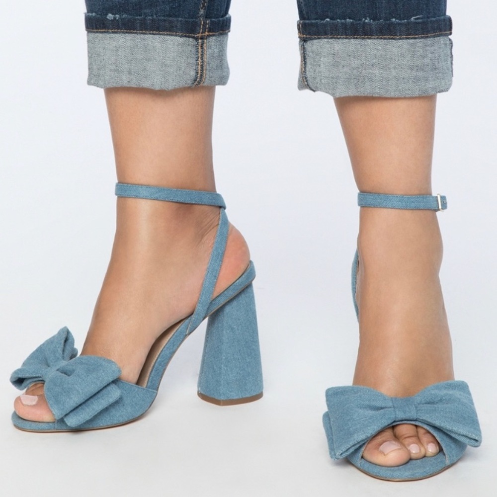 Eloquii New Minnie Denim Bow Heel Sandal/Heels